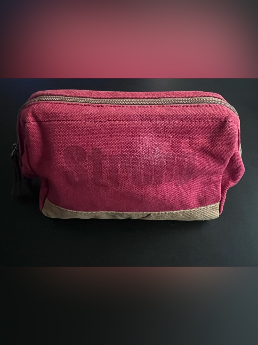 The Sak Canvas Travel Pouch - Deep Raspberry with Tan Base